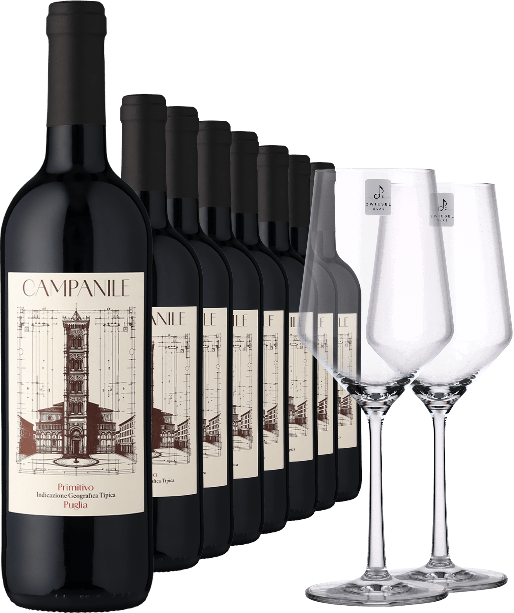 2024 Campanile Primitivo im 8er-Vorratspaket inkl. 2er-Set Zwiesel Glas »PURE«