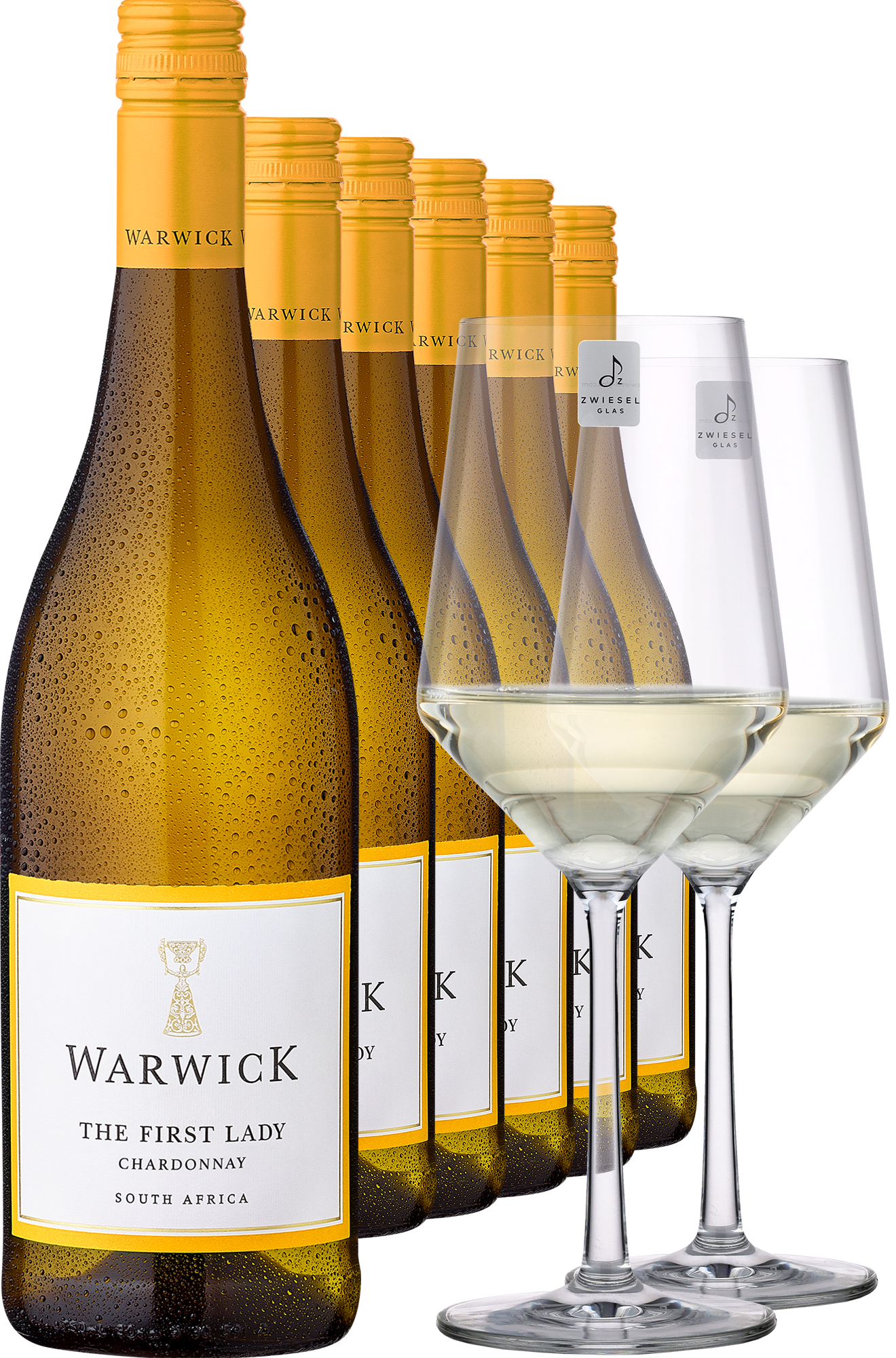 2026 Warwick Estate »The First Lady« Chardonnay im 6er-Vorratspaket inkl. 2er Zwiesel PURE Gläser-Set
