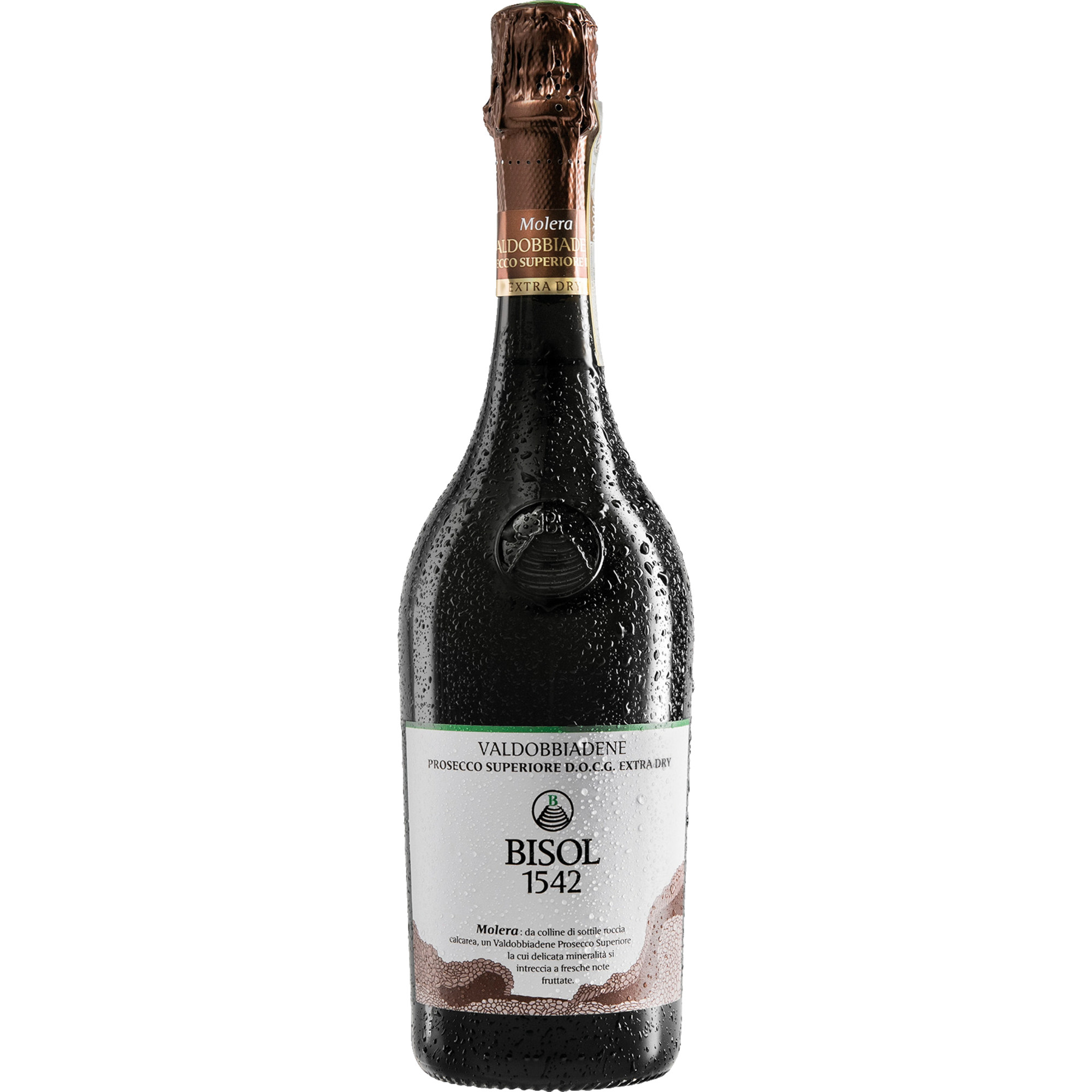 Bisol Molera Prosecco Superiore Extra Dry, Prosecco DOC, Venetien, 2023, Schaumwein