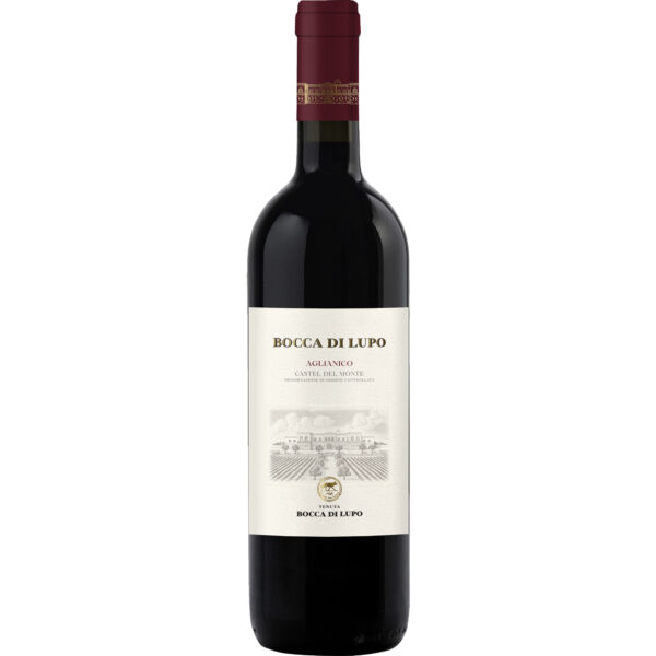 Bocca di Lupo Aglianico, Castel del Monte DOC, Holzkiste, Apulien, 2020, Rotwein