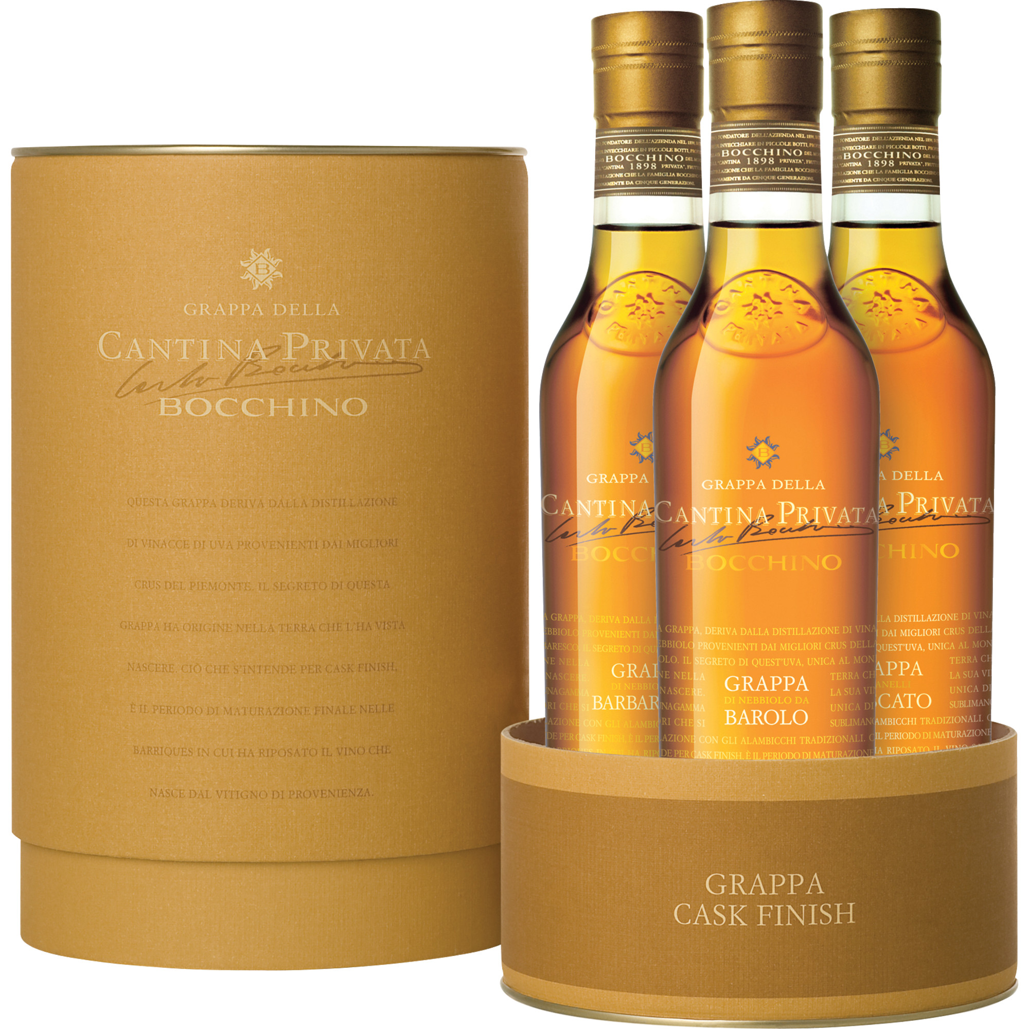 Cantina Privata Bocchino Grappa Barolo Cask Finish, 0,6 L, 42% vol , Tasting Set, Piemont, Spirituosen