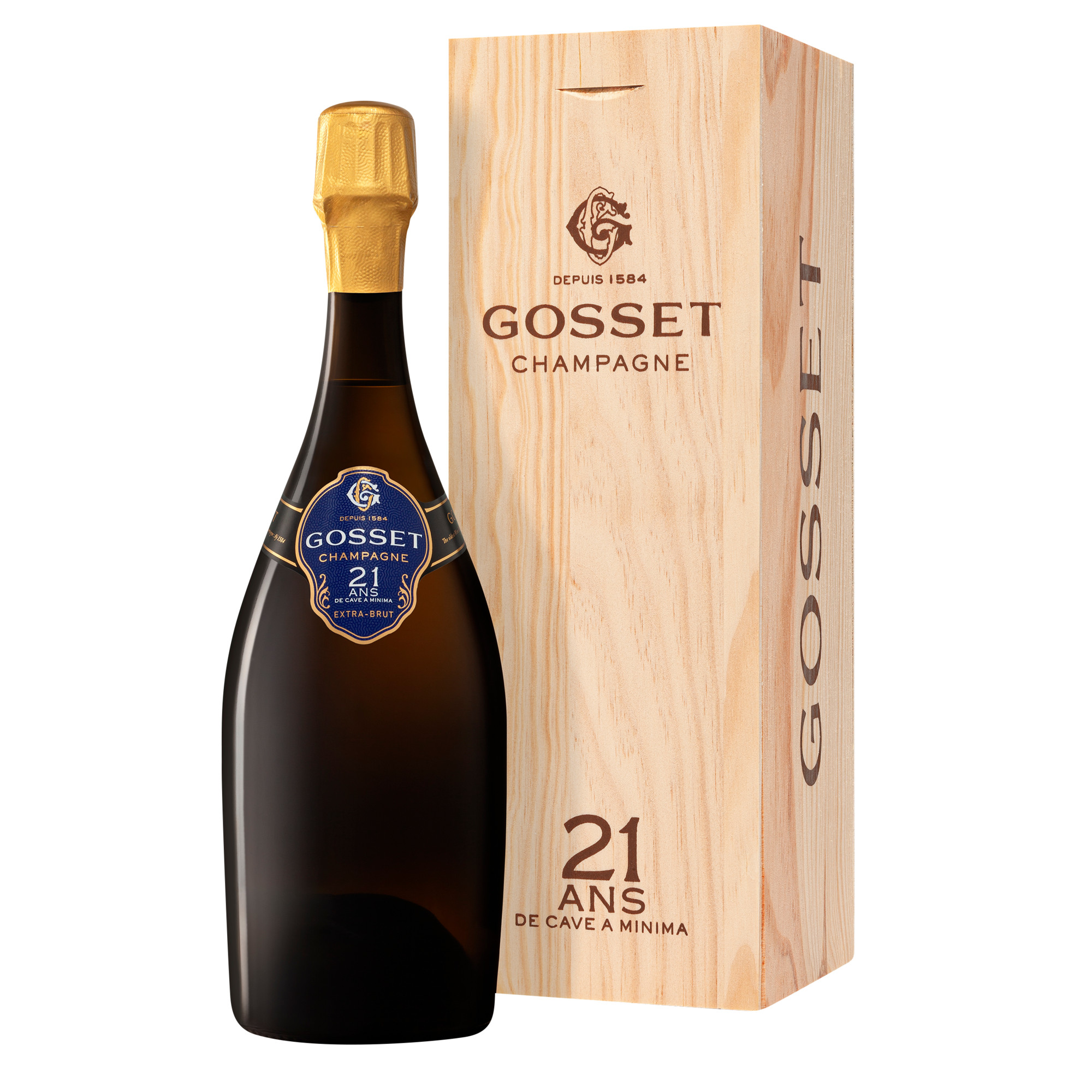 Champagne Gosset 21 ans de cave à minima, Extra Brut, Champagne AC, in Holzkiste, Champagne, Schaumwein