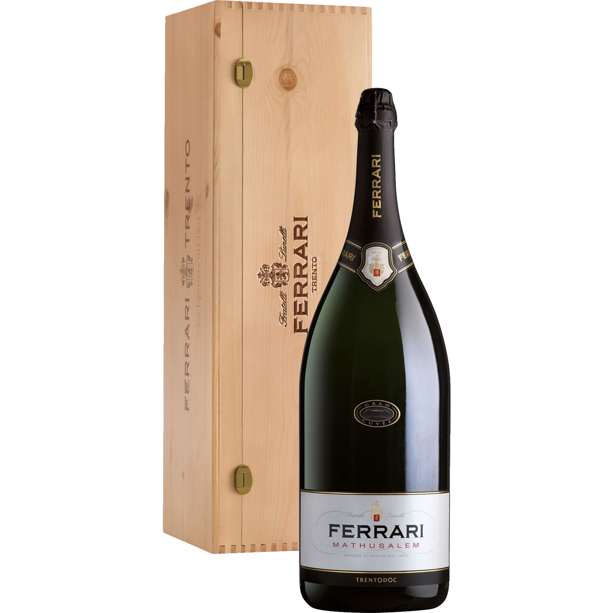 Ferrari Methusalem Brut, Trentodoc, 6,0L, in Holzkiste, Trentino, 2019, Schaumwein
