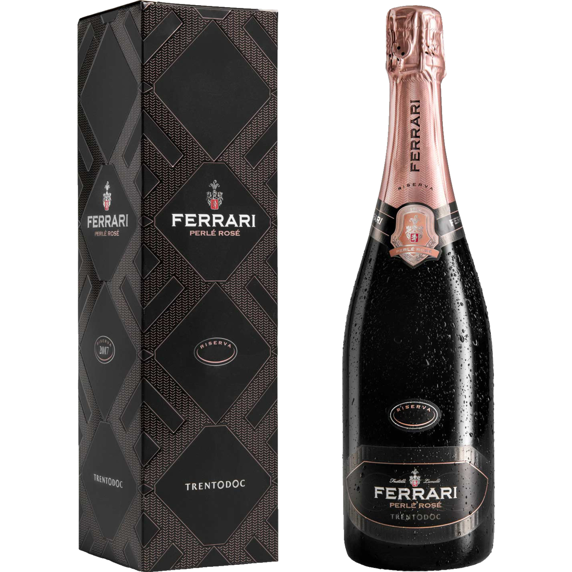 Ferrari Perlé Rosé Riserva, Trentodoc, im Geschenkkarton, Trentino, 2016, Schaumwein