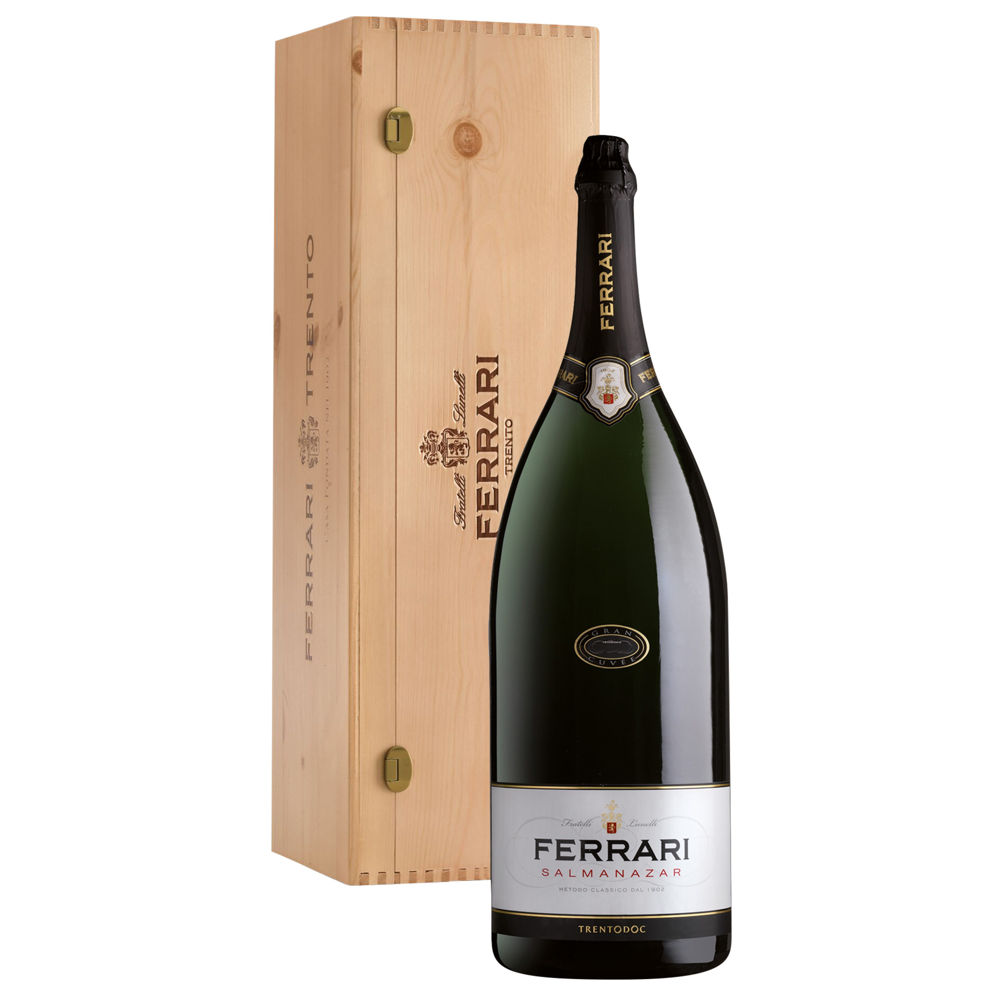 Ferrari Salmanazarw Brut, Trentodoc, 9,0L, in Holzkiste, Trentino, 2019, Schaumwein