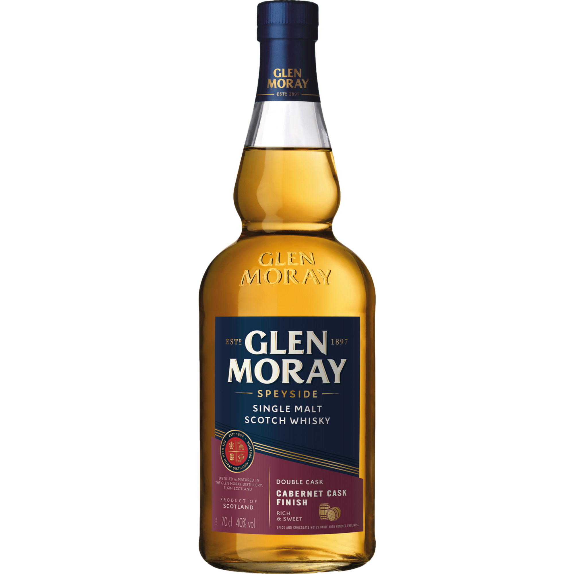 Glen Moray Cabernet Cask Finish Speyside, Single Malt Scotch Whisky, 0,7 L, 40% Vol., Spirituosen