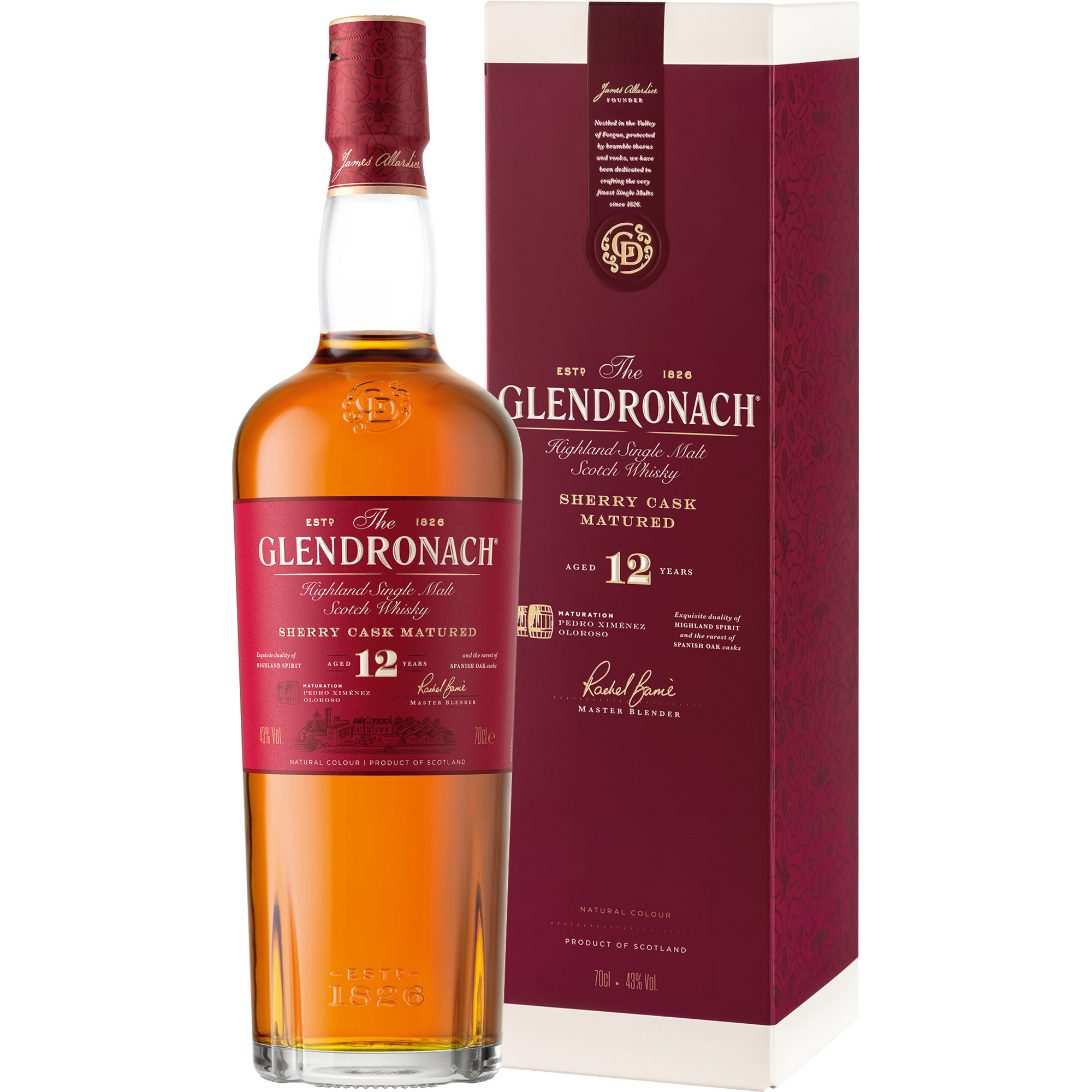 Glendronach 12 Years Single Malt Scotch Whisky, 0,7 L, 43% Vol., Schottland, Spirituosen