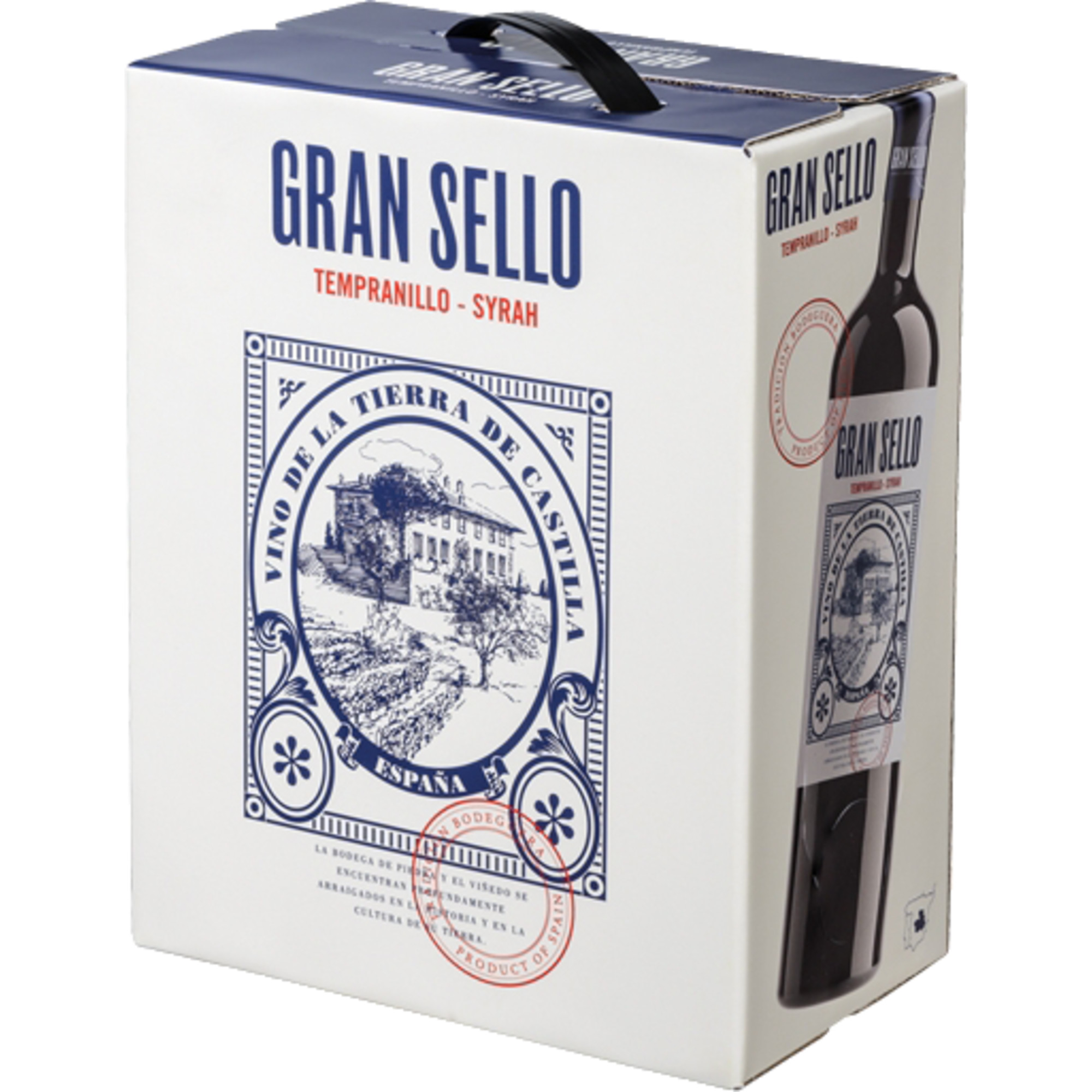 Gran Sello Tempranillo Syrah, Vino de la Tierra de Castilla, Bag in Box, 3,0 L, Kastilien - La Mancha, 2022, Rotwein