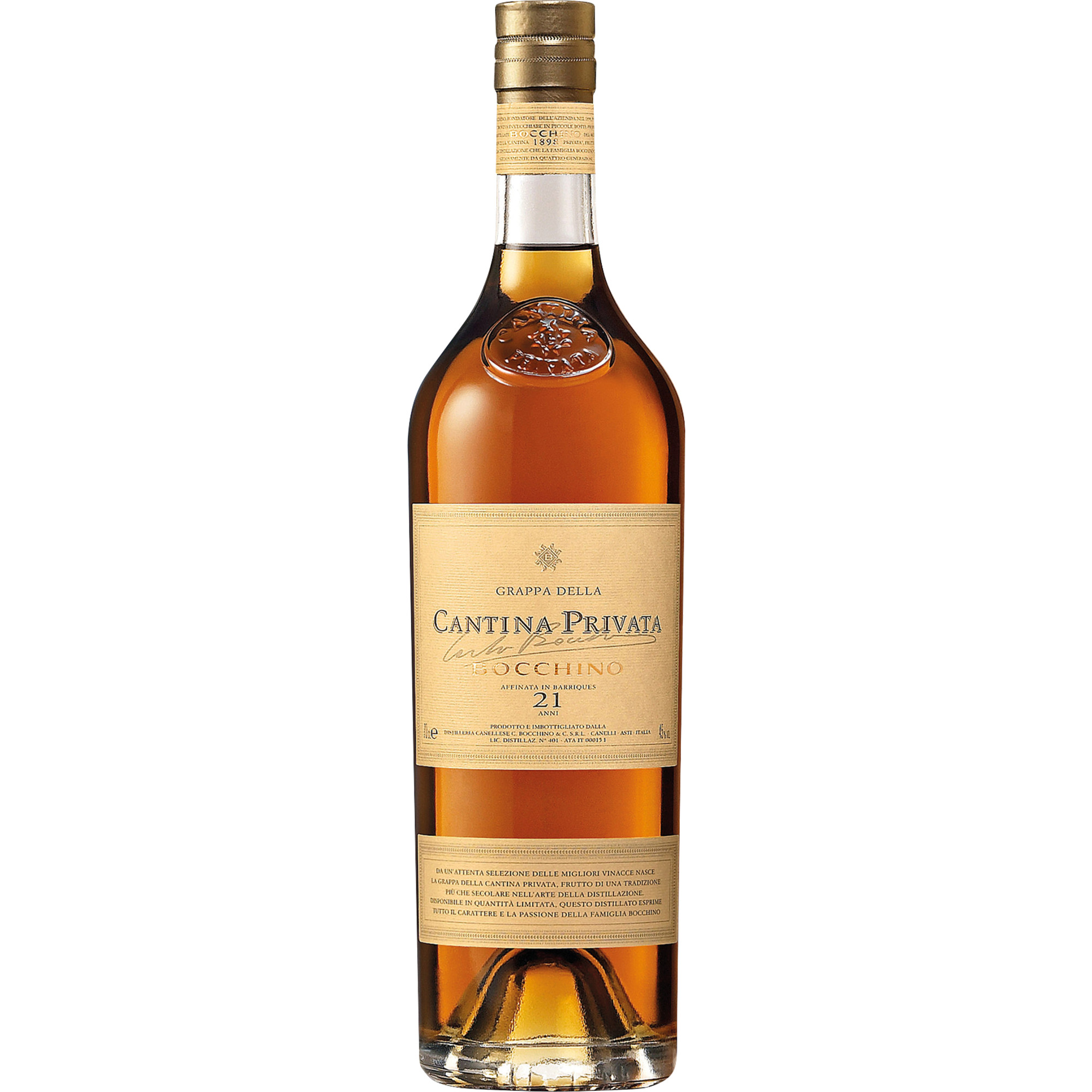 Grappa Cantina Privata Bocchino 21 Jahre, 0,7 L, 45% vol, Piemont, Spirituosen