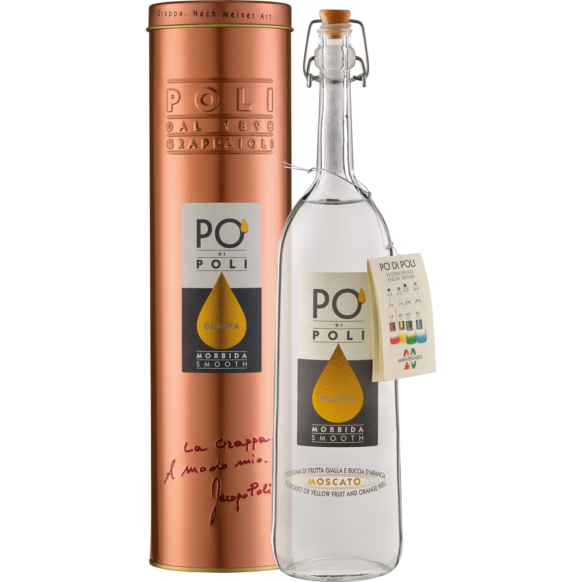 Grappa PO´di Poli Morbida in Geschenkröhre, 0,7 L, 40% Vol., Venetien, Spirituosen