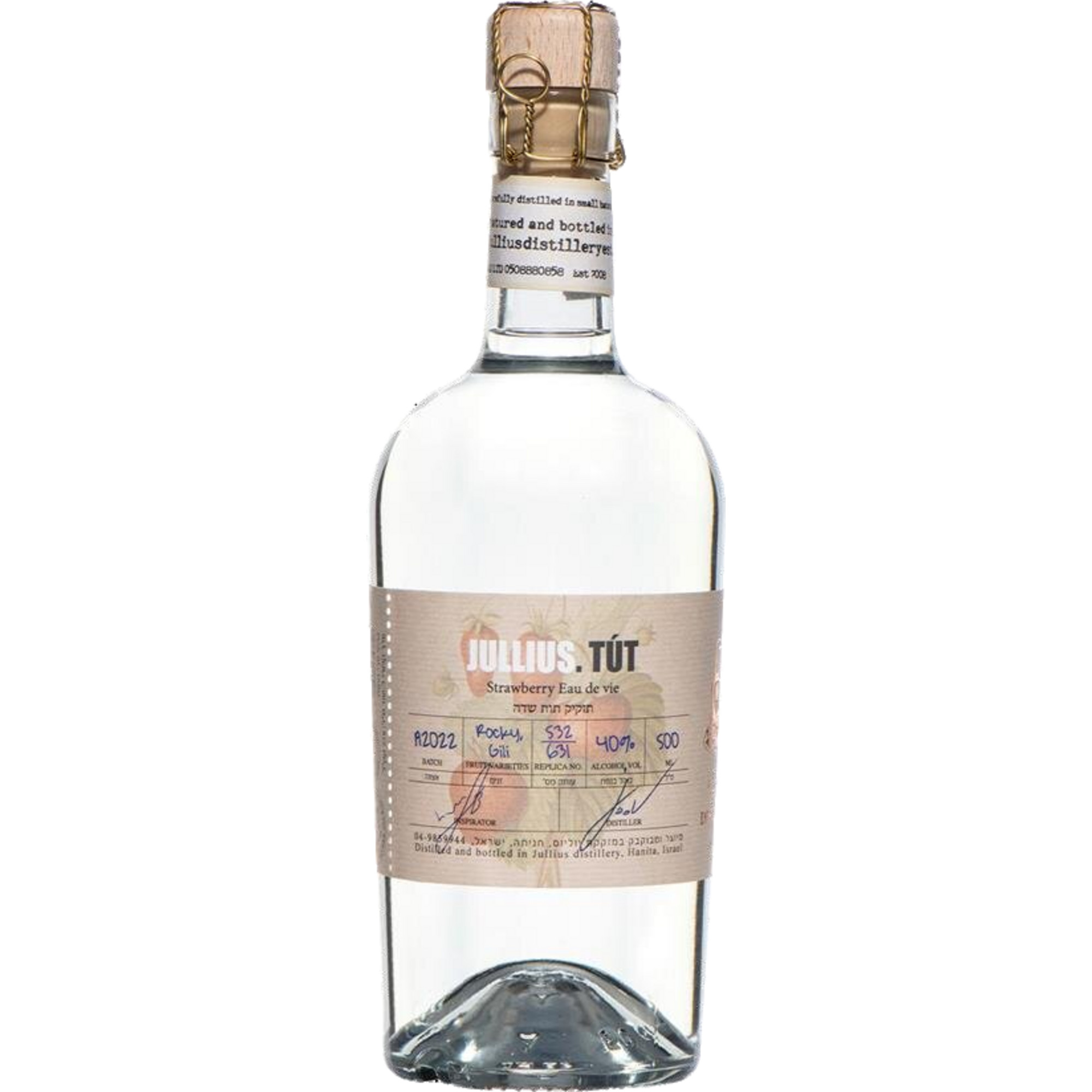 Jullius-TUT Strawberry Eau de Vie, Israel, 0,5 L, 40% Vol., Spirituosen