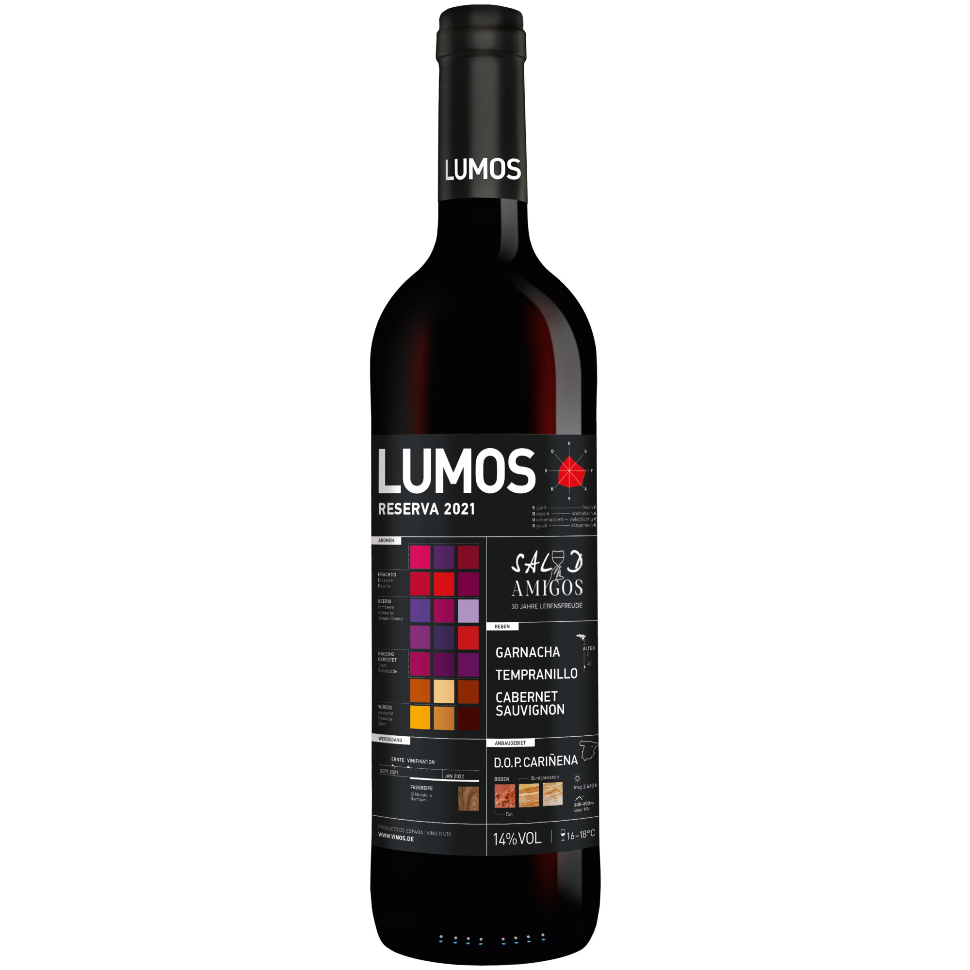 LUMOS Reserva 2021 0.75L 14% Vol. Rotwein Trocken aus Spanien