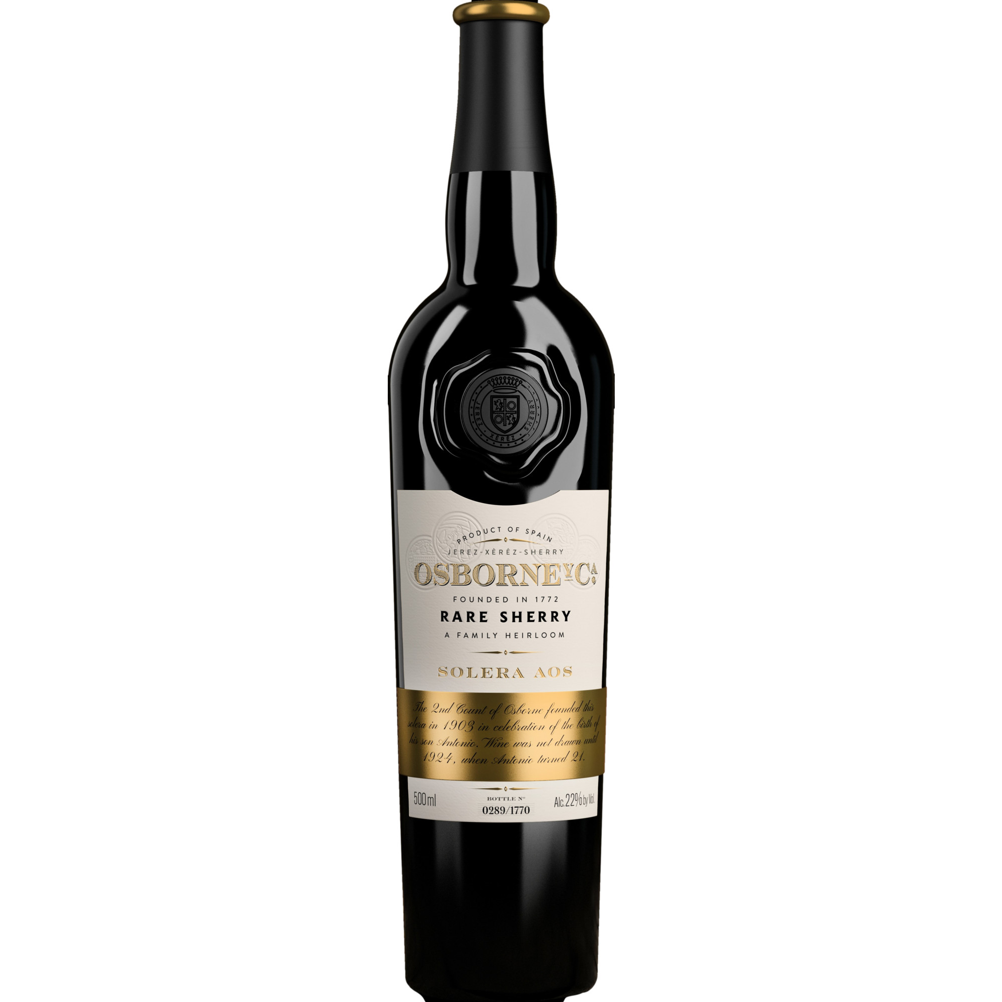 Osborne Rare Sherry Amontillado Solera AOS, Jerez-Xérès-Sherry DO, 0,5 L, 22% Vol., Spirituosen