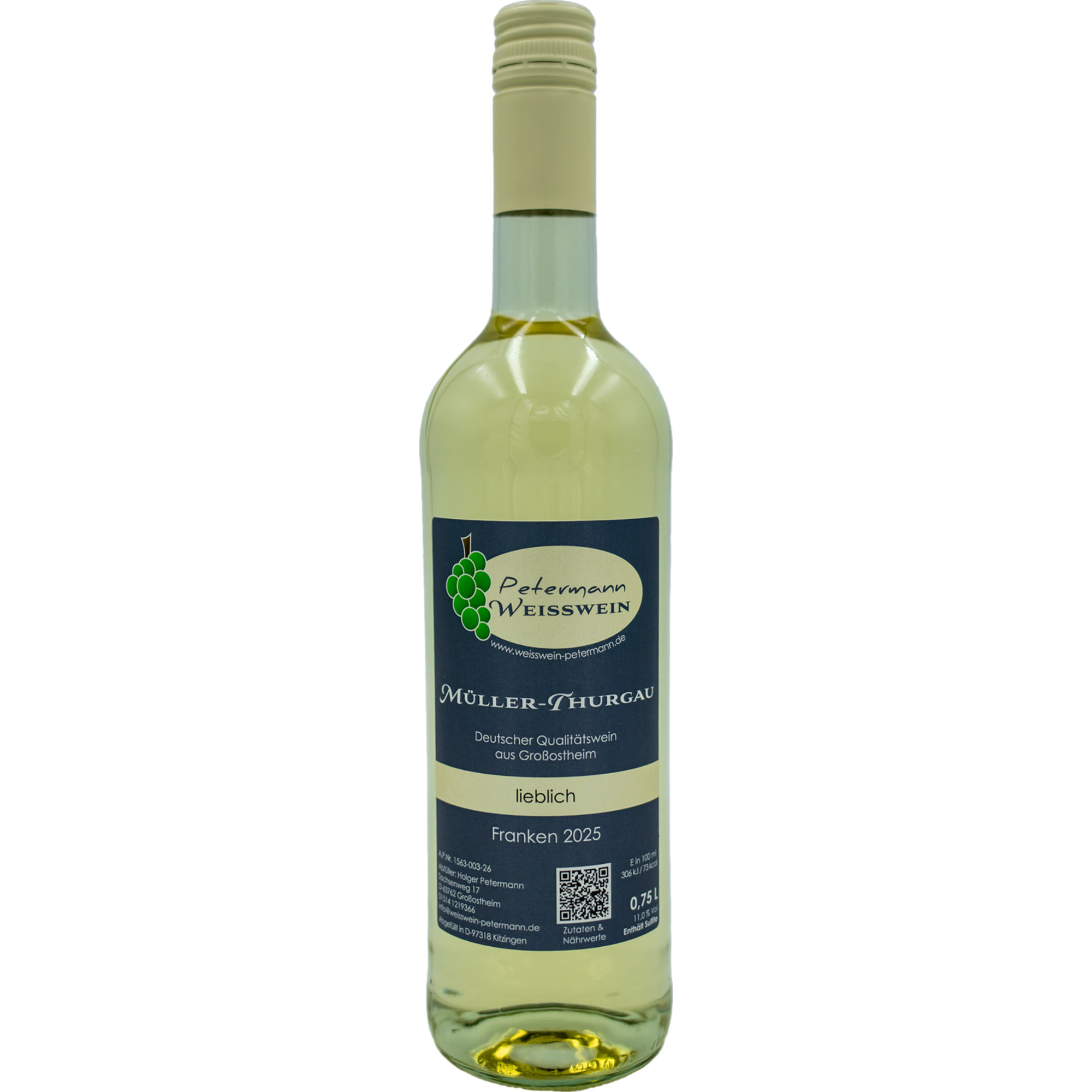 Petermann Müller-Thurgau, Lieblich, Franken, Franken, 2025, Weißwein