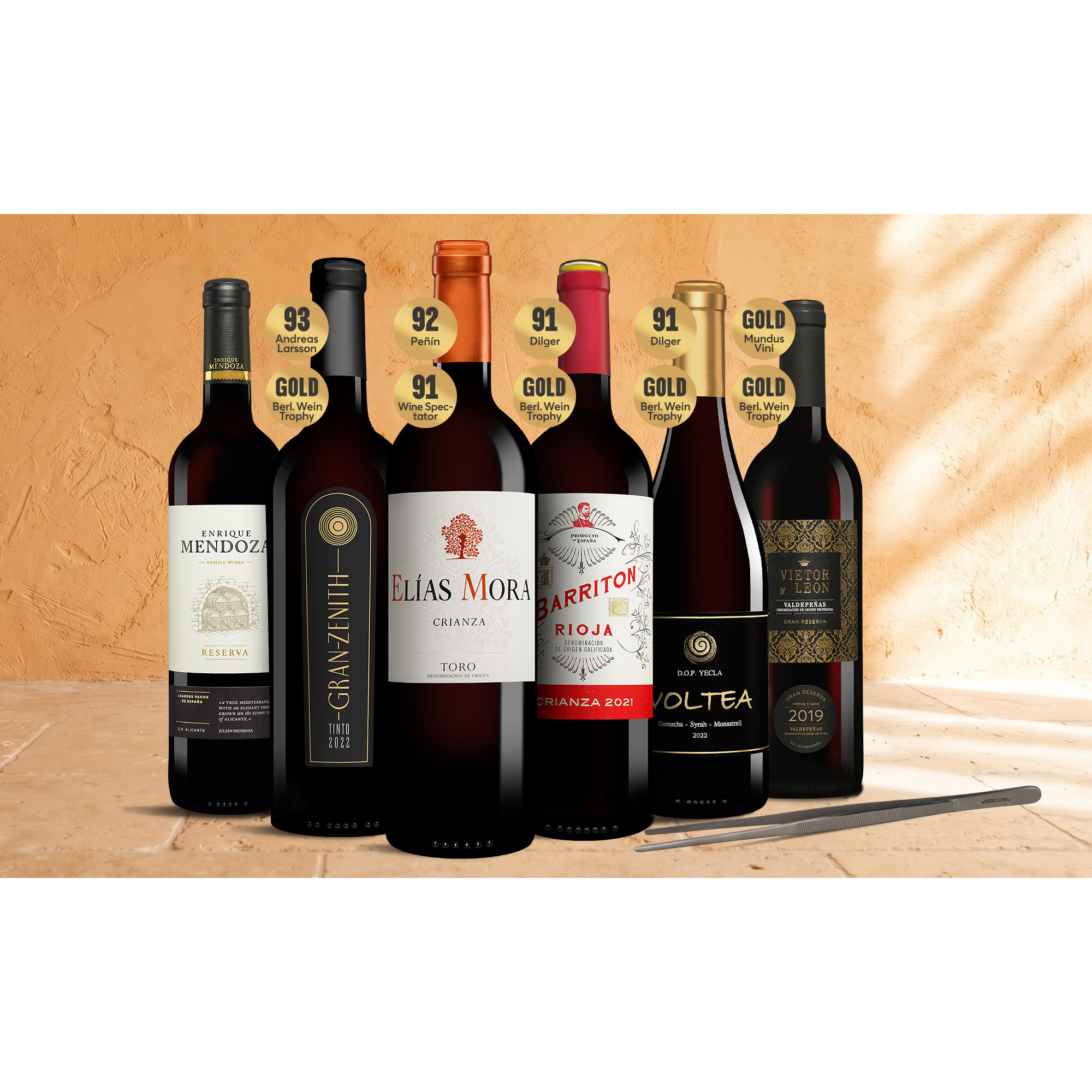Premium Grillpaket + gratis Grillpinzette 4.5L Weinpaket aus Spanien