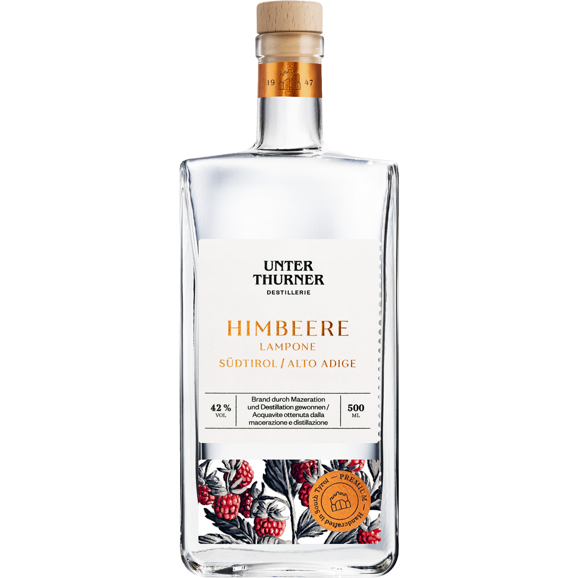 Unterthurner Südtiroler Himbeere, Italien, 0,5 L, 42% Vol., in Geschenkbox, Südtirol, Spirituosen