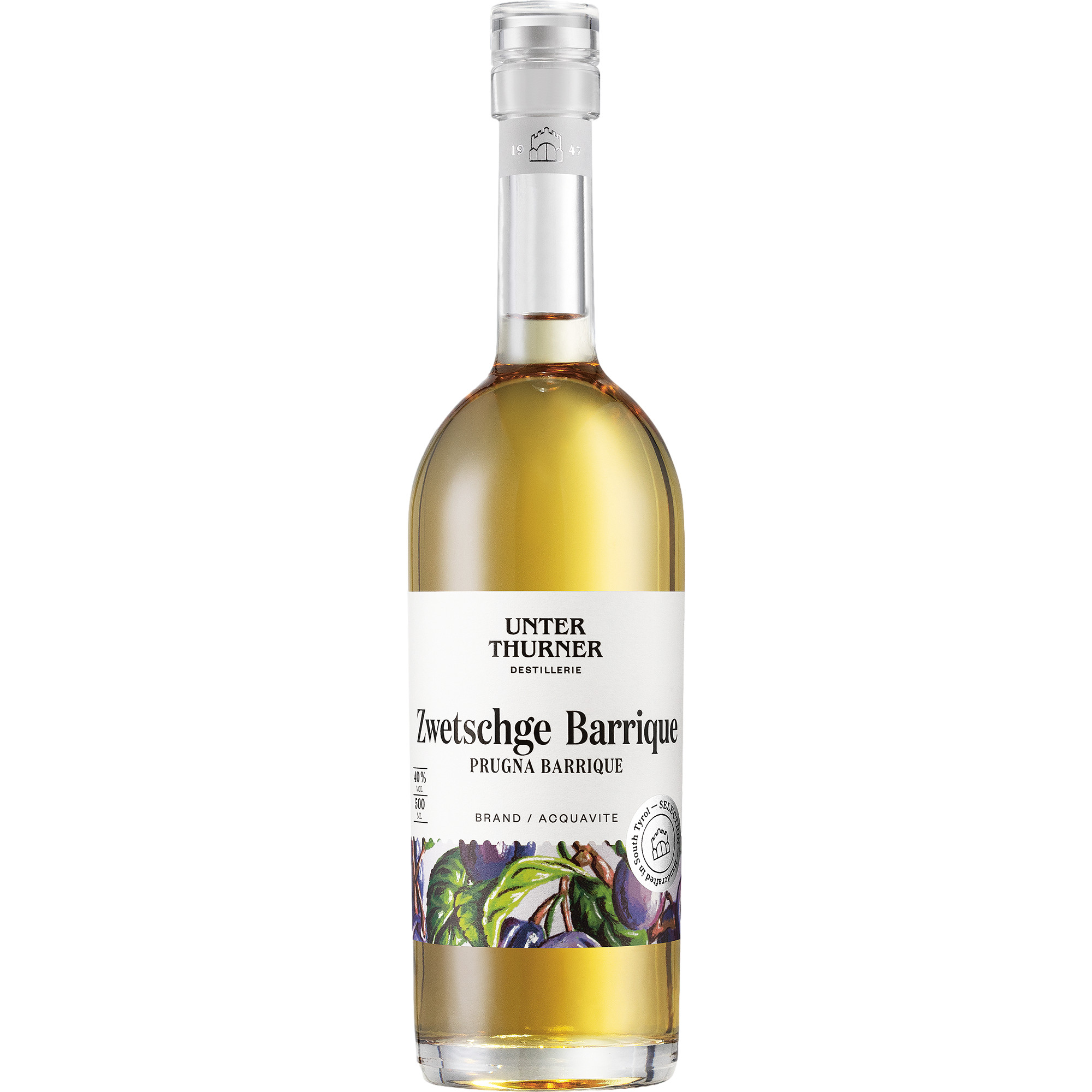 Unterthurner Zwetschge Barrique, Italien, 0,5 L, 40% Vol., Piemont, Spirituosen