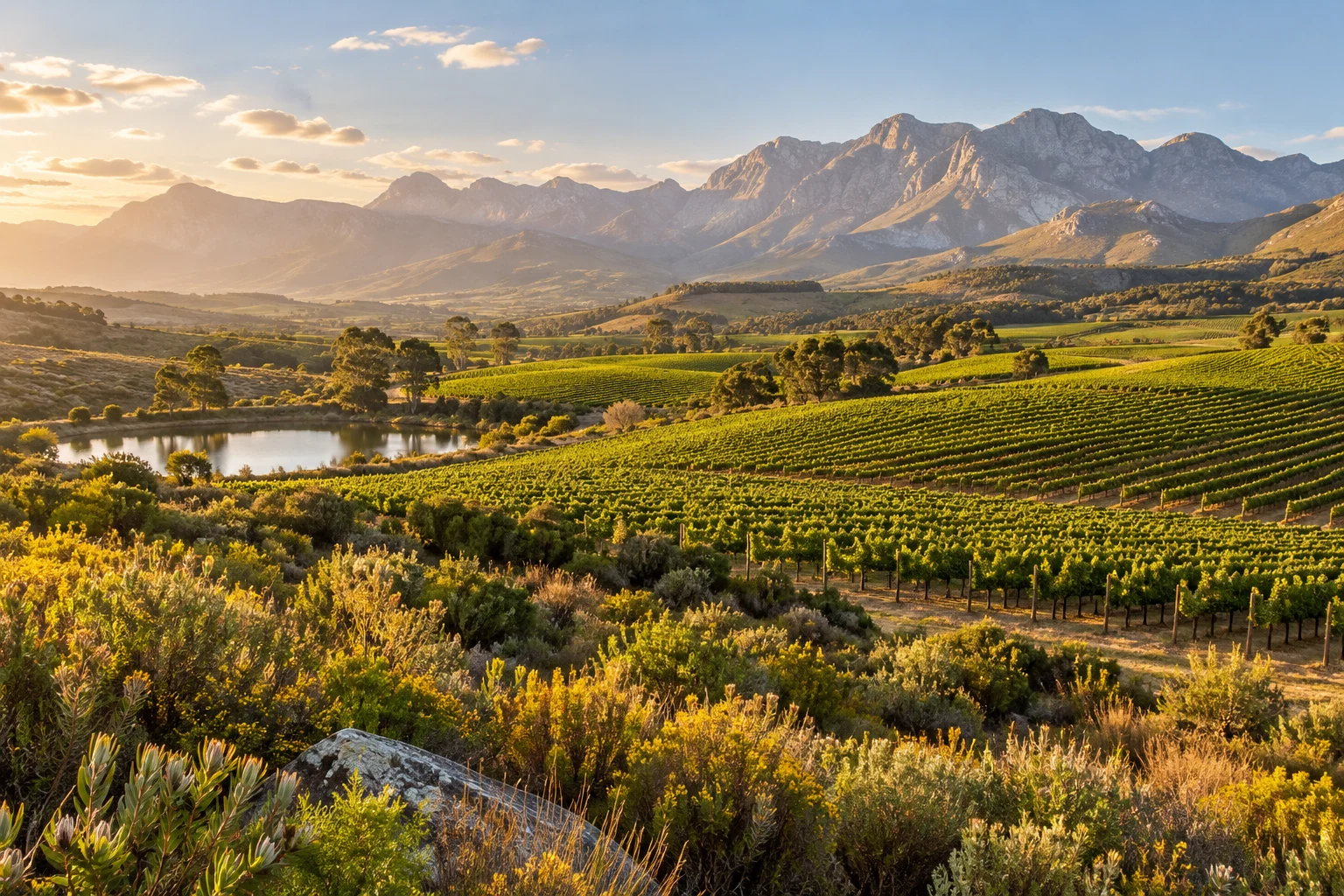 Generiertes Symbolmotiv einer Weinlandschaft in Südafrika